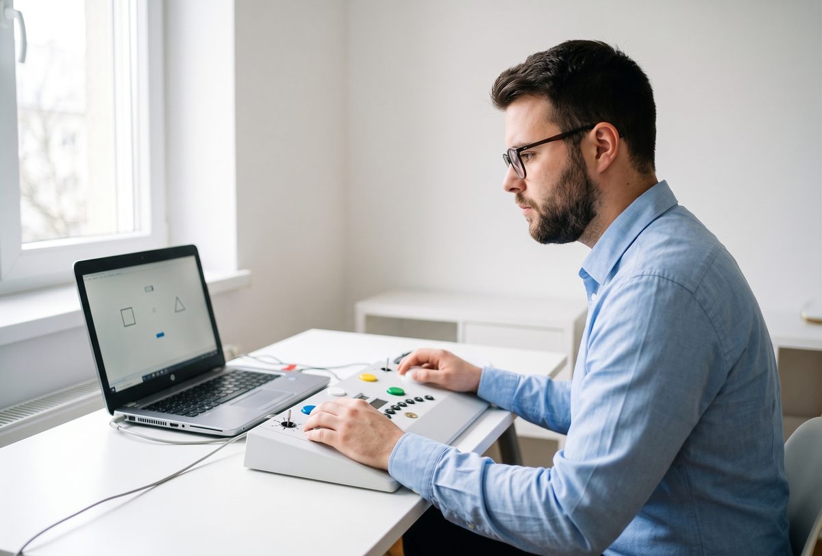 Person am Laptop beim Üben eines verkehrspsychologischen Computertests